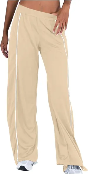 Women's Soft Sweatpants Elastic Stripe Lounge Pants Wide Leg Baggy Sweat Pants High Waisted Track Pants Joggers