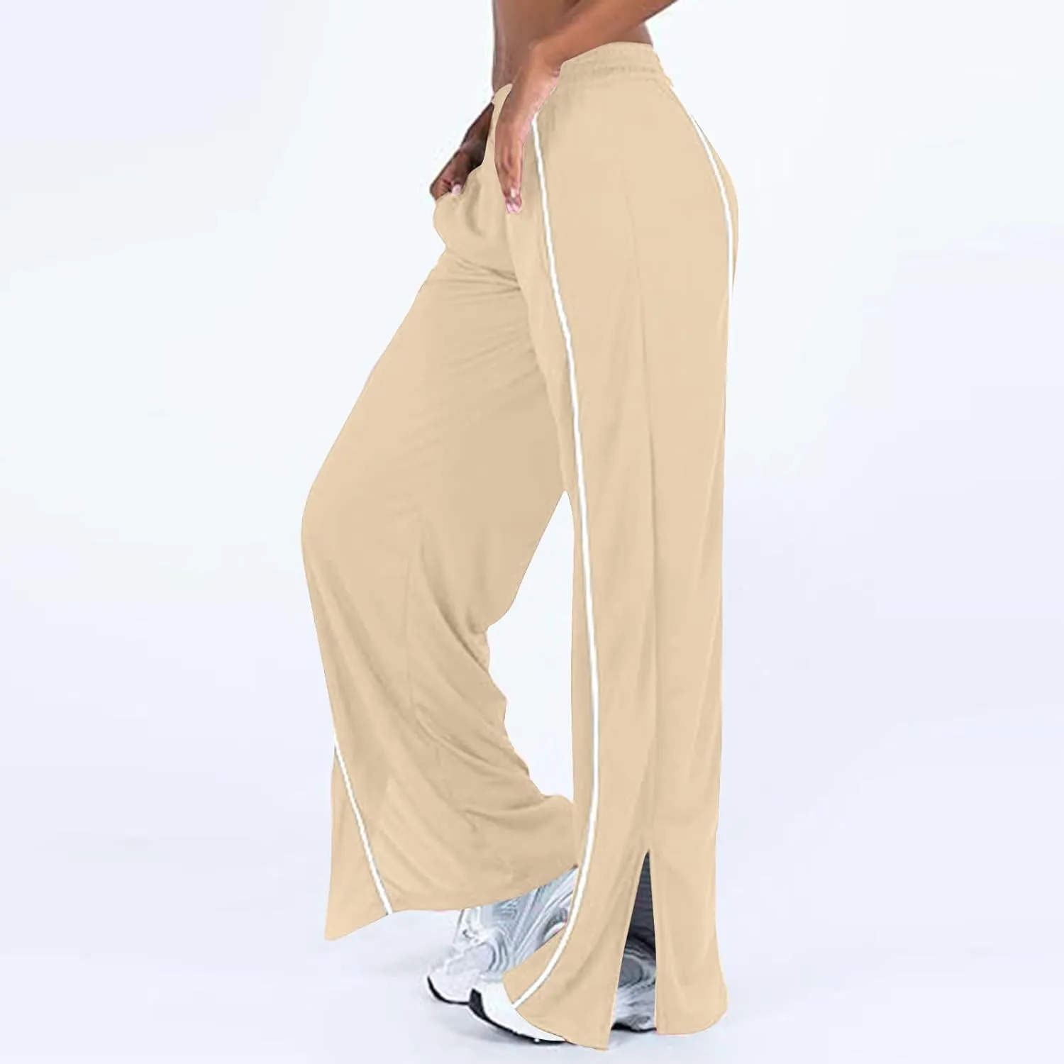 Women's Soft Sweatpants Elastic Stripe Lounge Pants Wide Leg Baggy Sweat Pants High Waisted Track Pants Joggers