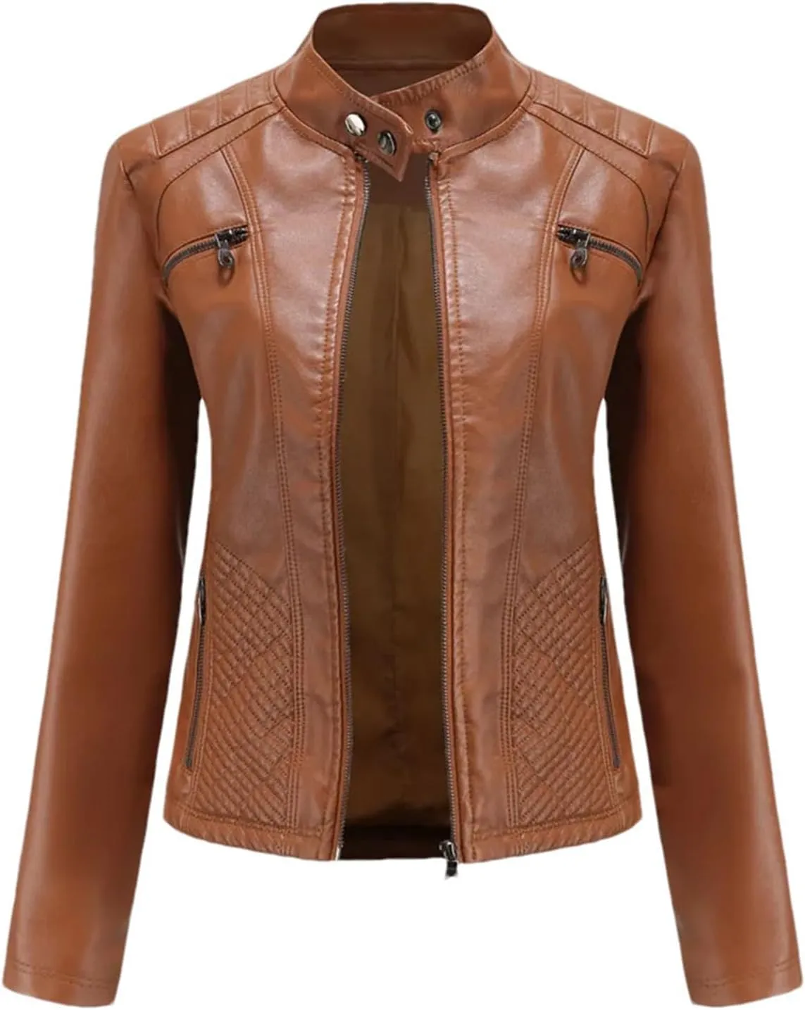 Women's Spring Autumn Leather Jacket With Zipper Long Sleeves Moto Biker Jacket Red Black Coat Ladies Outerwear
