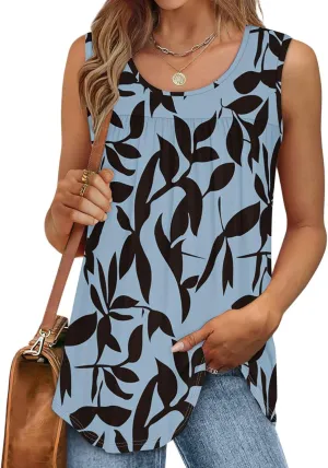 Women's Summer Chic Sleeveless Tops Round Neck Loose Fit Solid Color Ideal Casual Tank Floral Print Basic Camisoles