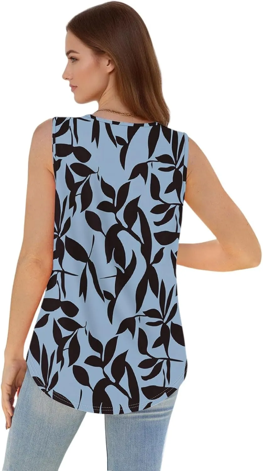 Women's Summer Chic Sleeveless Tops Round Neck Loose Fit Solid Color Ideal Casual Tank Floral Print Basic Camisoles