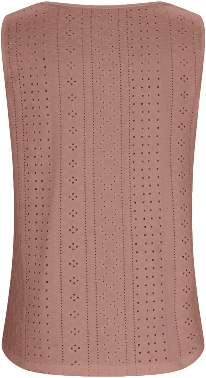 Women's Summer Eyelet Tank Tops 2025 Trendy Sleeveless Hollow Out Shirt Casual Basic Side Slit Beach Vacation Blouse