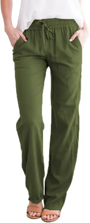 Womens Summer Linen Pants Linen Gauze Wide Leg Pants Straight Leg Business Casual Pants Beach Themed Lounge Pants