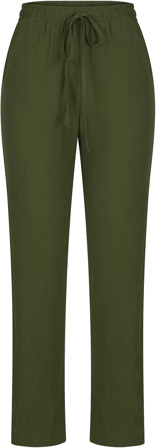 Womens Summer Linen Pants Linen Gauze Wide Leg Pants Straight Leg Business Casual Pants Beach Themed Lounge Pants