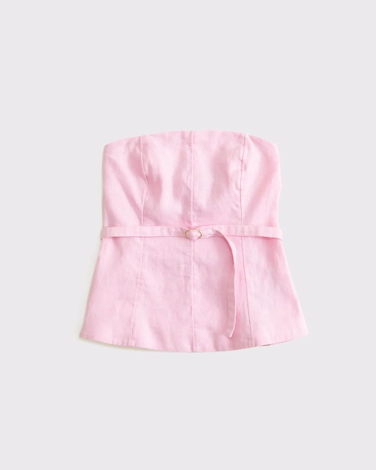 Women's Summer Strapless Linen Tube Tops Backless Zipper Ruffle Flared Hem Belted Peplum Bandeau Tops Beach Vacation