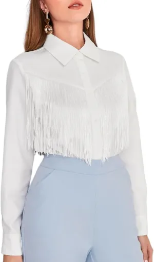 Womens Summer Work Blouse Solid Button Front Trim Shirt Long Sleeve Tops Tops