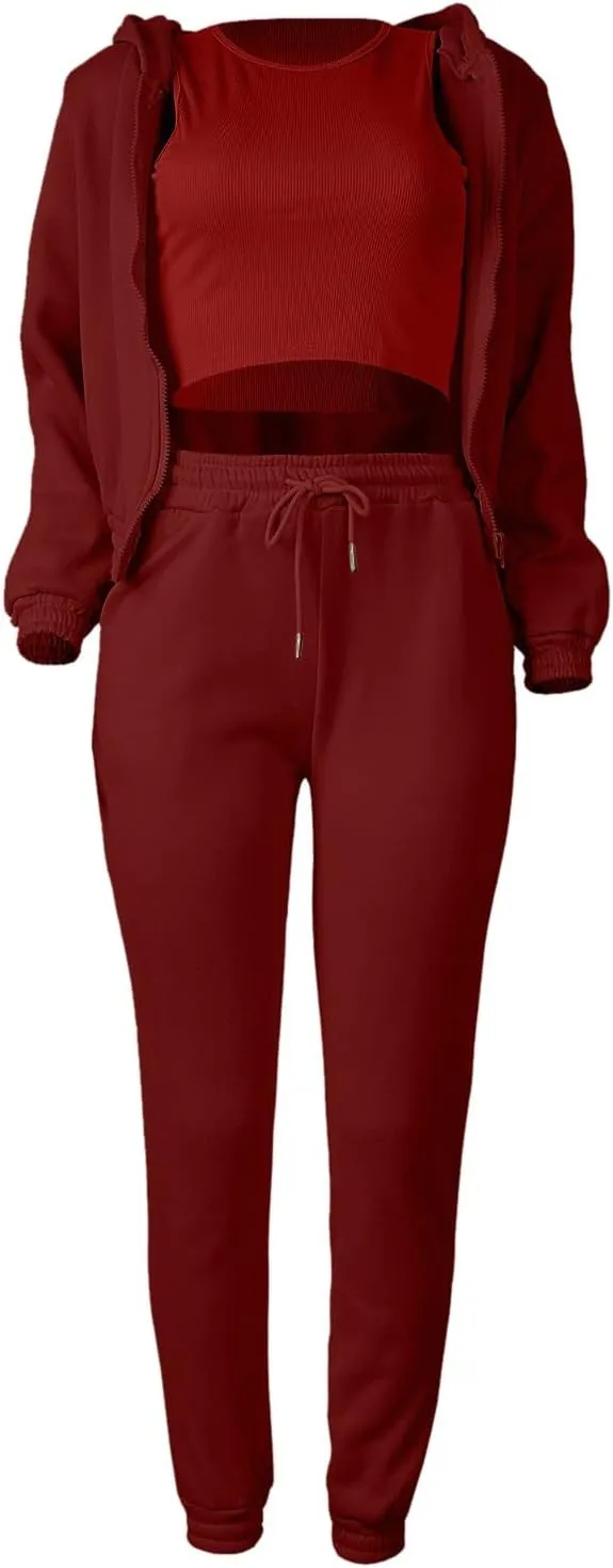 Womens Sweatsuits 3 Piece Set, Loose Pullover Hoodies Tops and Sweatpants Tracksuit Jogger Set Lounge Matching Set