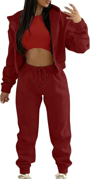 Womens Sweatsuits 3 Piece Set, Loose Pullover Hoodies Tops and Sweatpants Tracksuit Jogger Set Lounge Matching Set