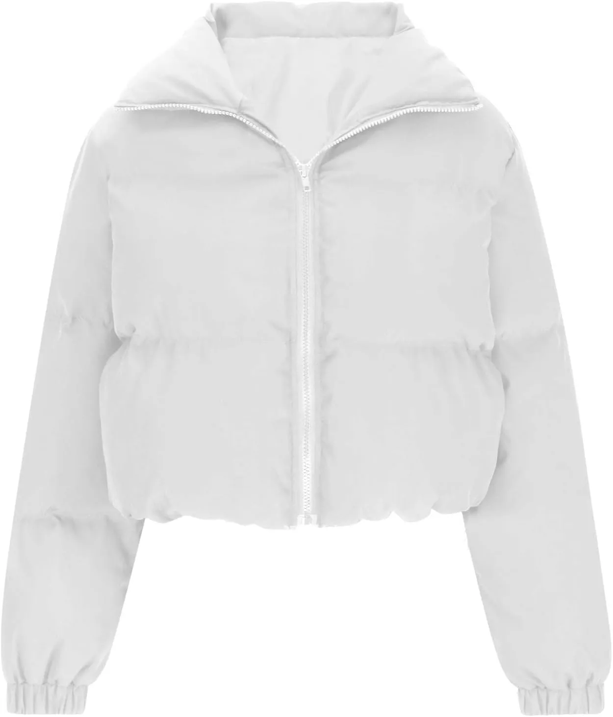 Womens Thick Winter Cropped Quilted Puffer Coat Long Sleeve Zipper Down Coat Warm Oversized Cozy Overcoat Daily Outfits