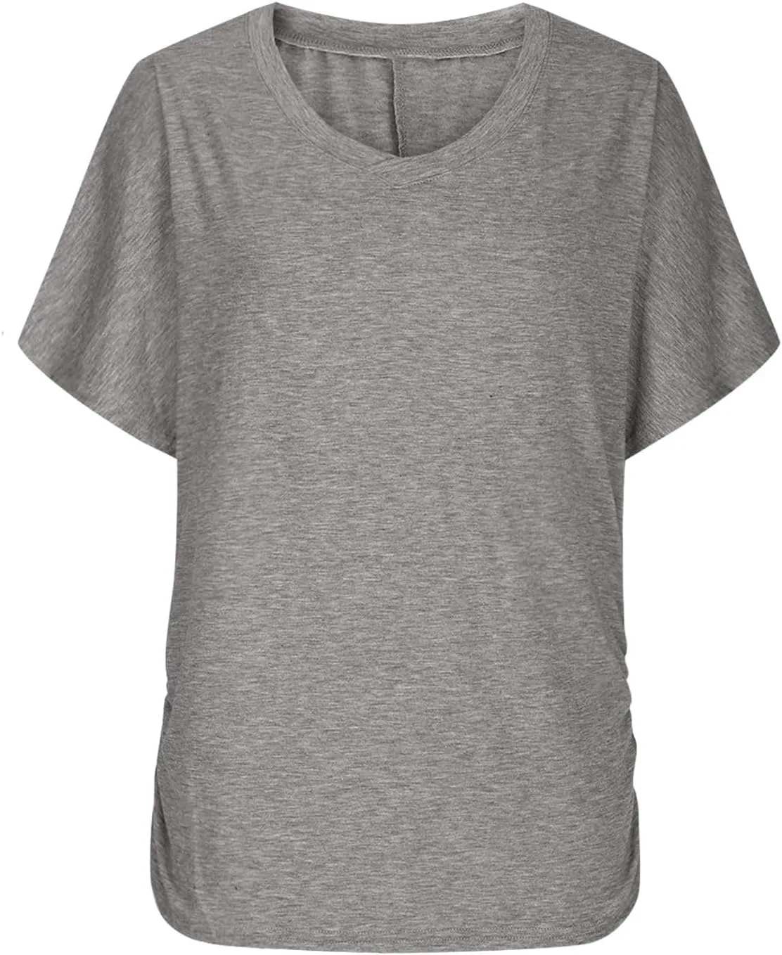 Womens Tops Basic V Neck T Shirts Short Sleeve Dressy Tunic Tops with Side Shirring Ruched Loose Fit Blouse Shirts
