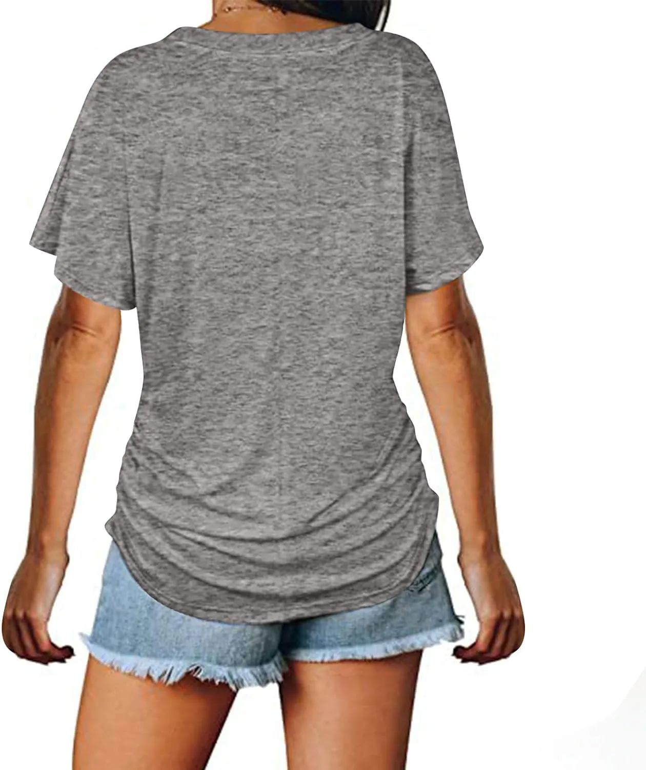 Womens Tops Basic V Neck T Shirts Short Sleeve Dressy Tunic Tops with Side Shirring Ruched Loose Fit Blouse Shirts