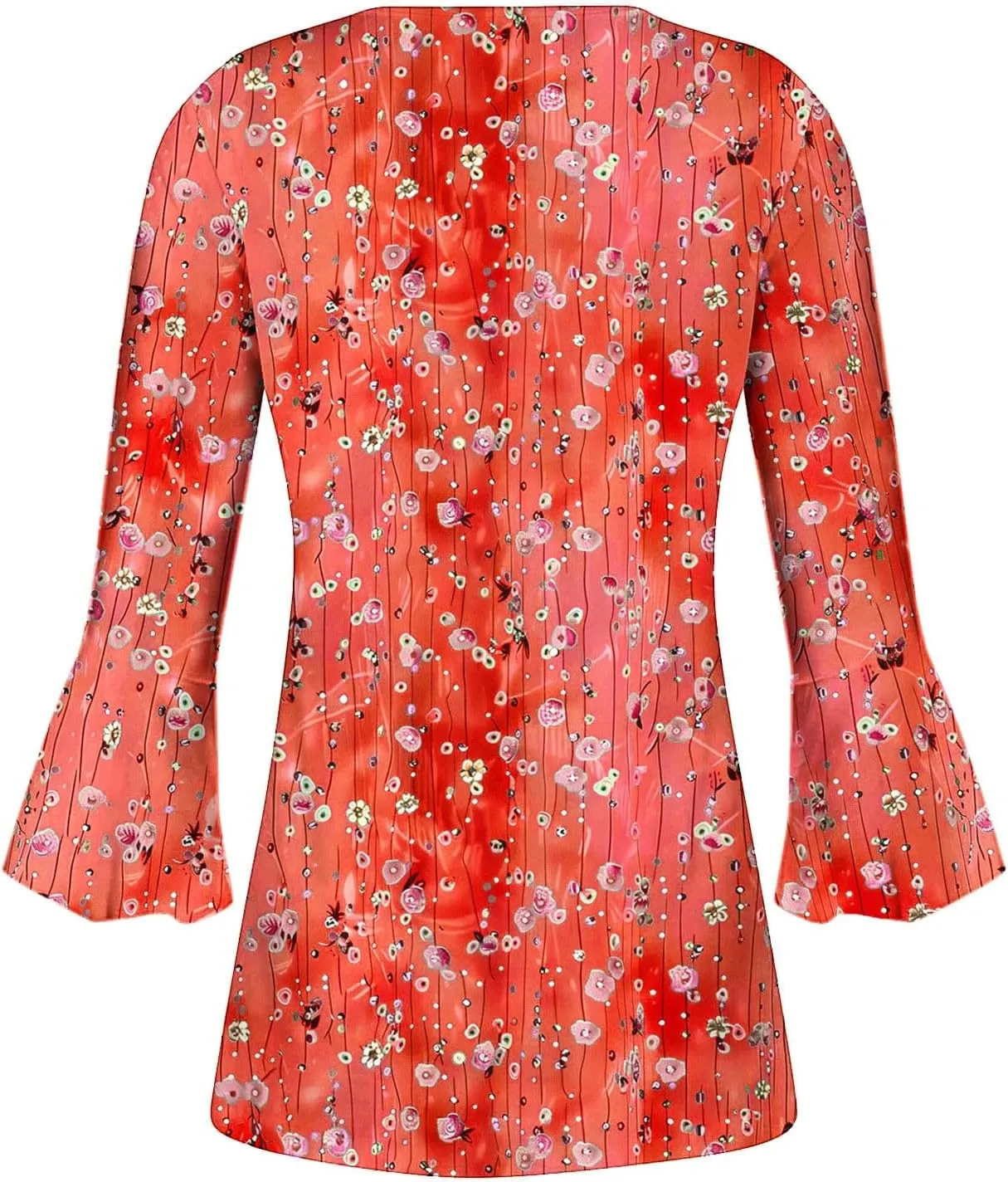 Womens Tunic Tops 3/4 Sleeve Shirts Loose Fit Casual Floral Print Button V Neck Pleated Flowy Blouses Summer Tees