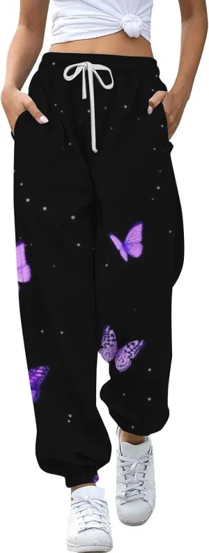 Womens Wide Leg Sweatpants High Waisted Cinch Bottoms Baggy Flared Yoga Pants Pockets Drawstring Athletic Joggers