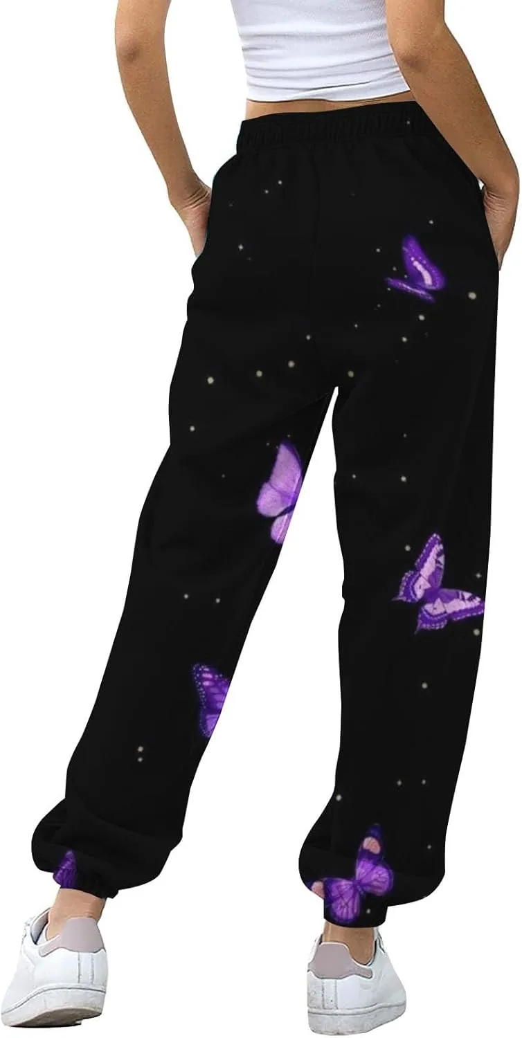 Womens Wide Leg Sweatpants High Waisted Cinch Bottoms Baggy Flared Yoga Pants Pockets Drawstring Athletic Joggers