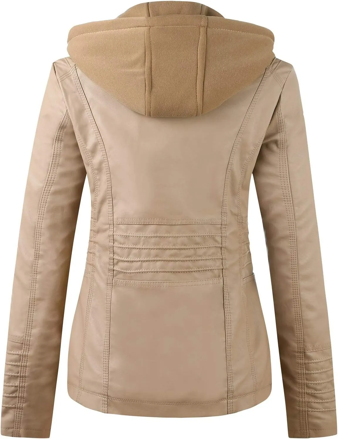 Womens Winter Coats with Hood Women's Removable Hooded Faux Leather Jacket Moto Biker Coat