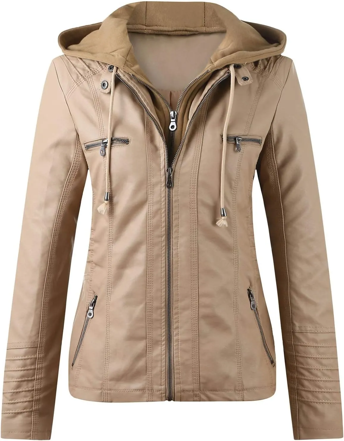 Womens Winter Coats with Hood Women's Removable Hooded Faux Leather Jacket Moto Biker Coat