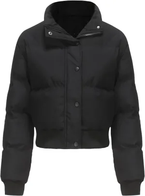 Womens Winter Cropped Puffer Coat Stand Collar Short Down Jacket Winter Outerwear Warm Quilted Jacket with Pockets