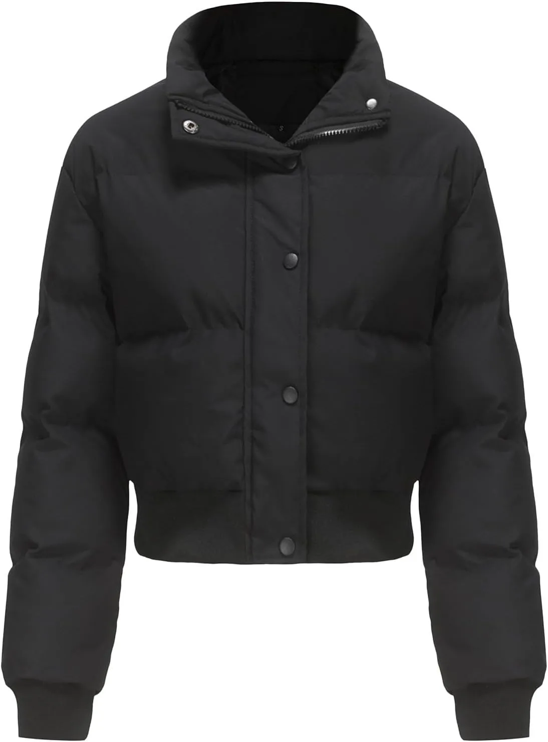 Womens Winter Cropped Puffer Coat Stand Collar Short Down Jacket Winter Outerwear Warm Quilted Jacket with Pockets