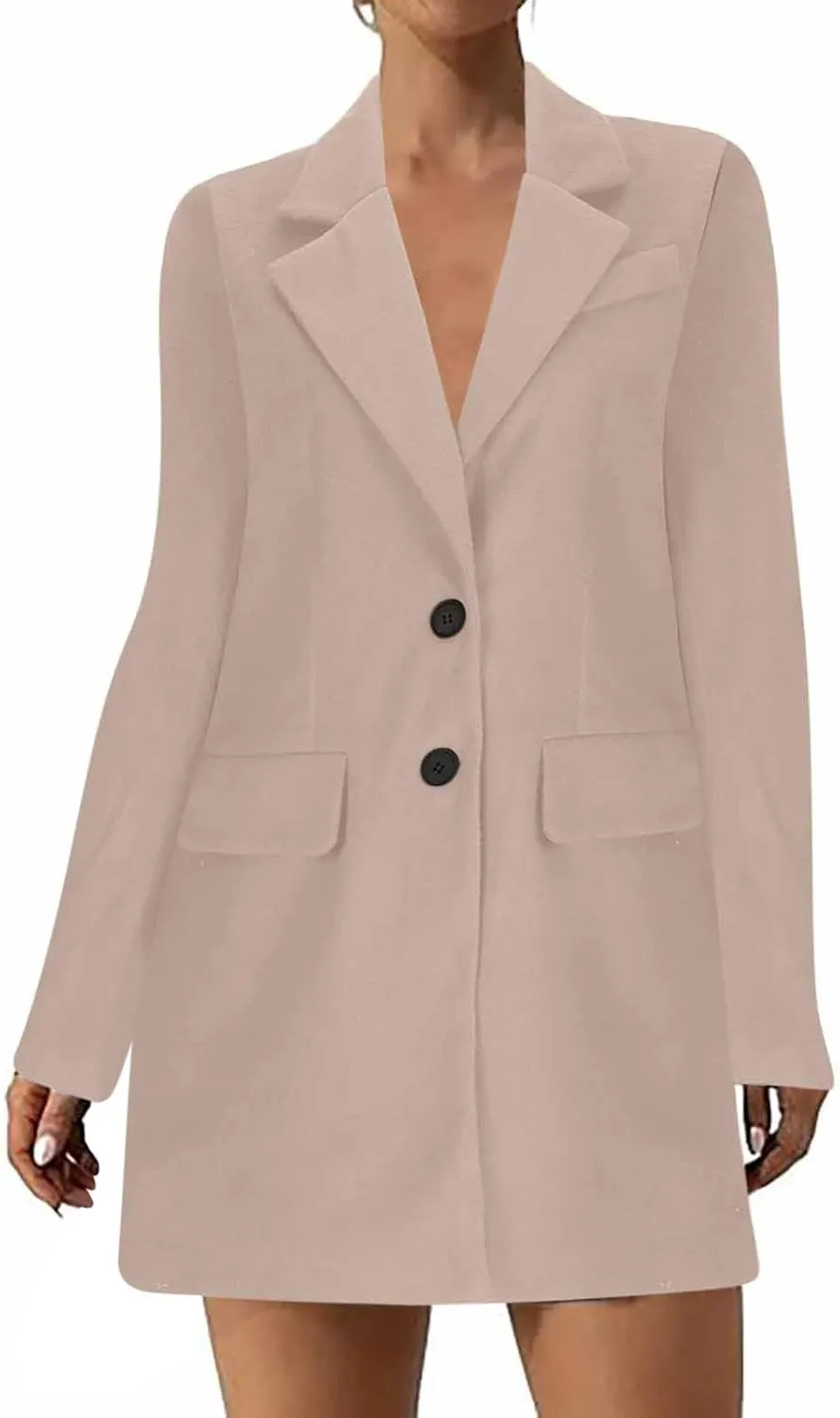 Women's Winter Double Breasted Pea Coat Wool Blend Long Sleeve Notch Lapel Casual Long Trench Coat Open Front Jacket