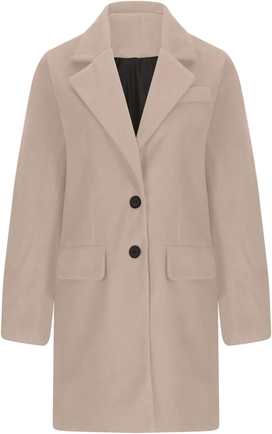 Women's Winter Double Breasted Pea Coat Wool Blend Long Sleeve Notch Lapel Casual Long Trench Coat Open Front Jacket