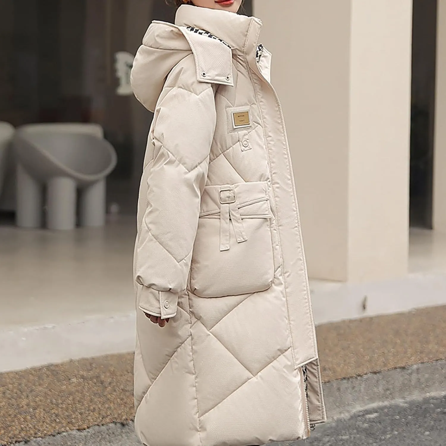 Women's Winter Over Knee Hooded Maxi Long Puffer Down Coat Long Winter Coats Zip Up Padded Coat Maxi Length Outerwear