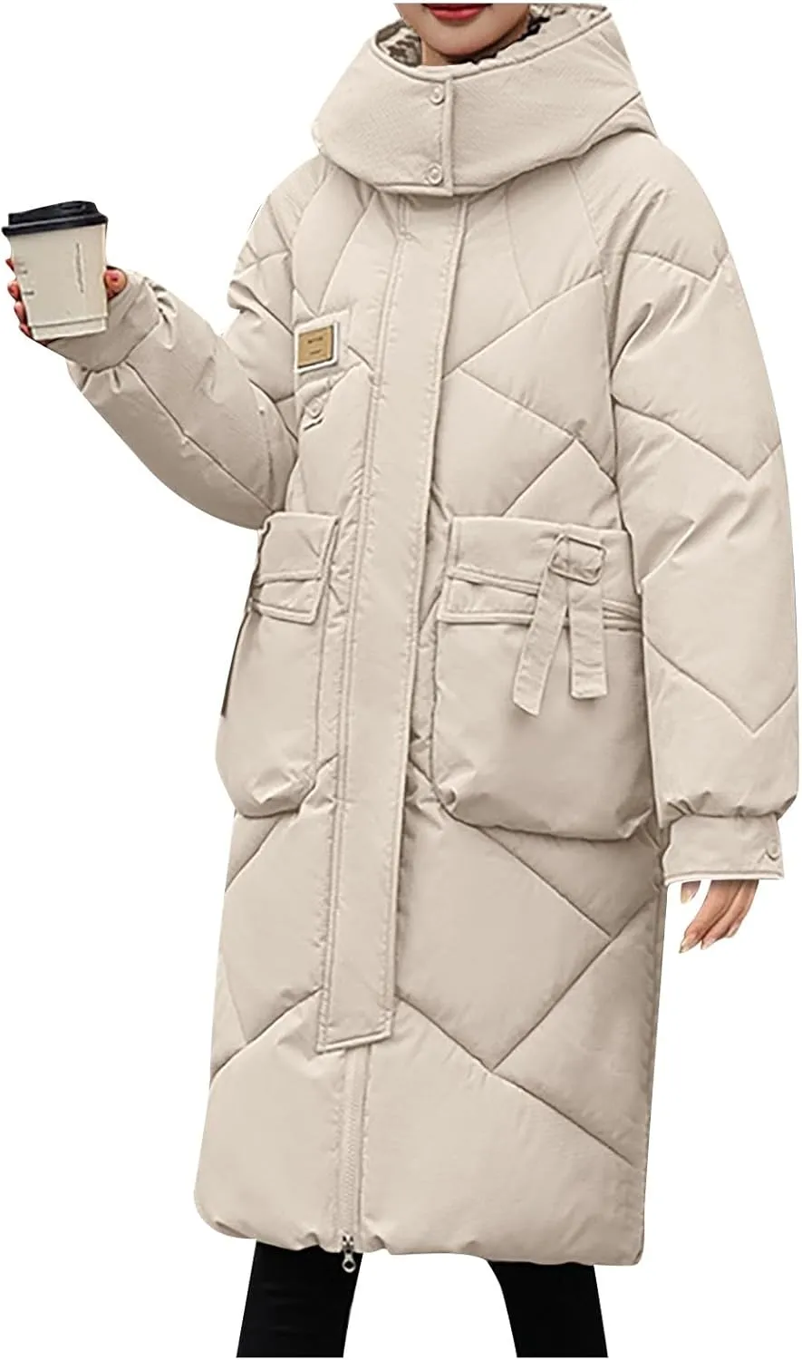 Women's Winter Over Knee Hooded Maxi Long Puffer Down Coat Long Winter Coats Zip Up Padded Coat Maxi Length Outerwear