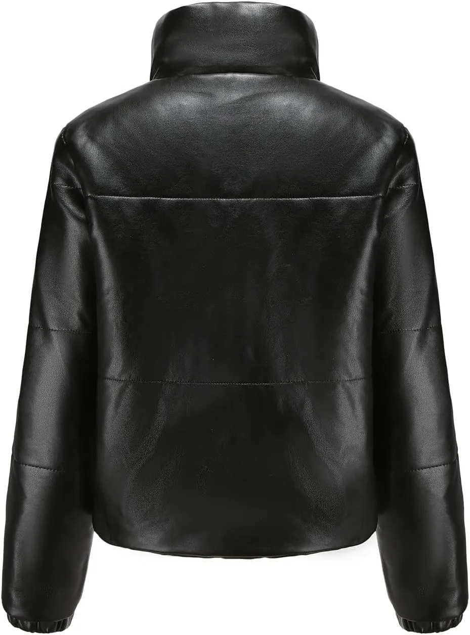 Women's Winter Puffer Jacket Long Sleeve Zip Up Quilted Baggy Warm Short Puffer Down Coats Hooded with Pockets
