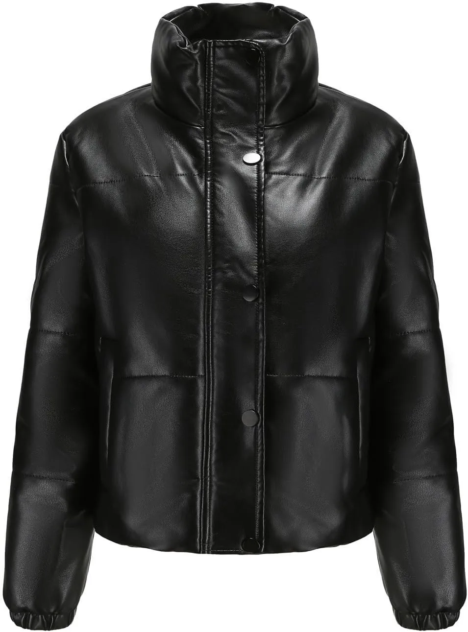 Women's Winter Puffer Jacket Long Sleeve Zip Up Quilted Baggy Warm Short Puffer Down Coats Hooded with Pockets