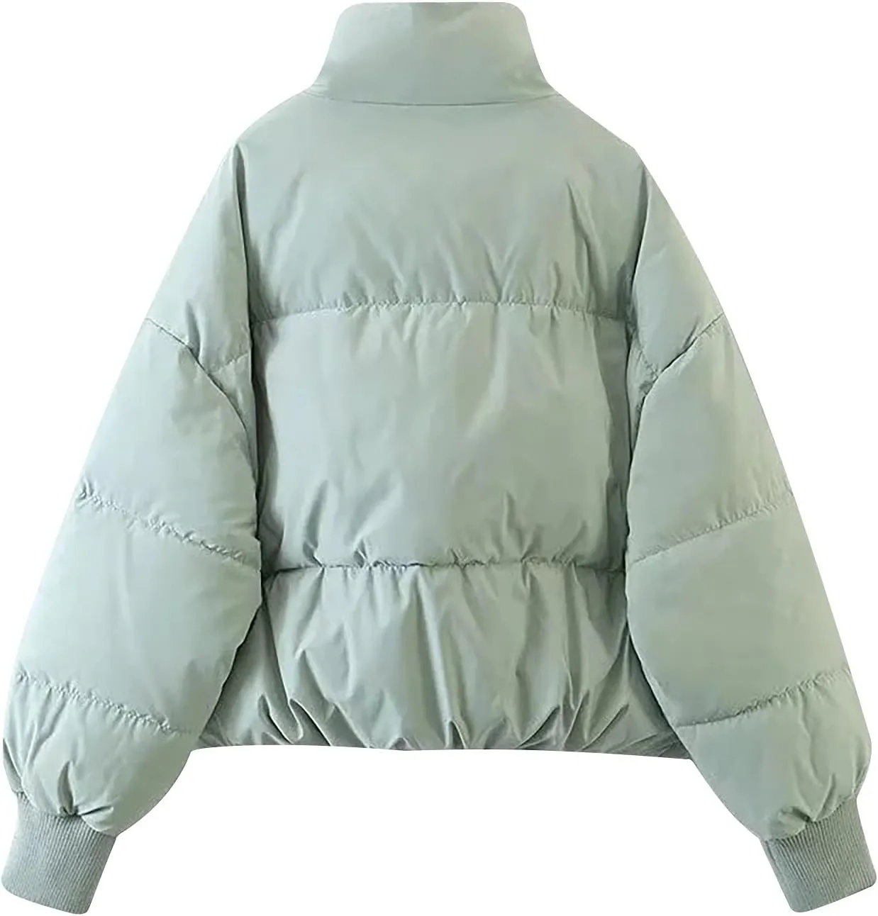 Women's Winter Short Puffer Down Jacket Coat Ladies Fashion Solid Long Sleeve Full Zipper Baggy Padded Outerwear