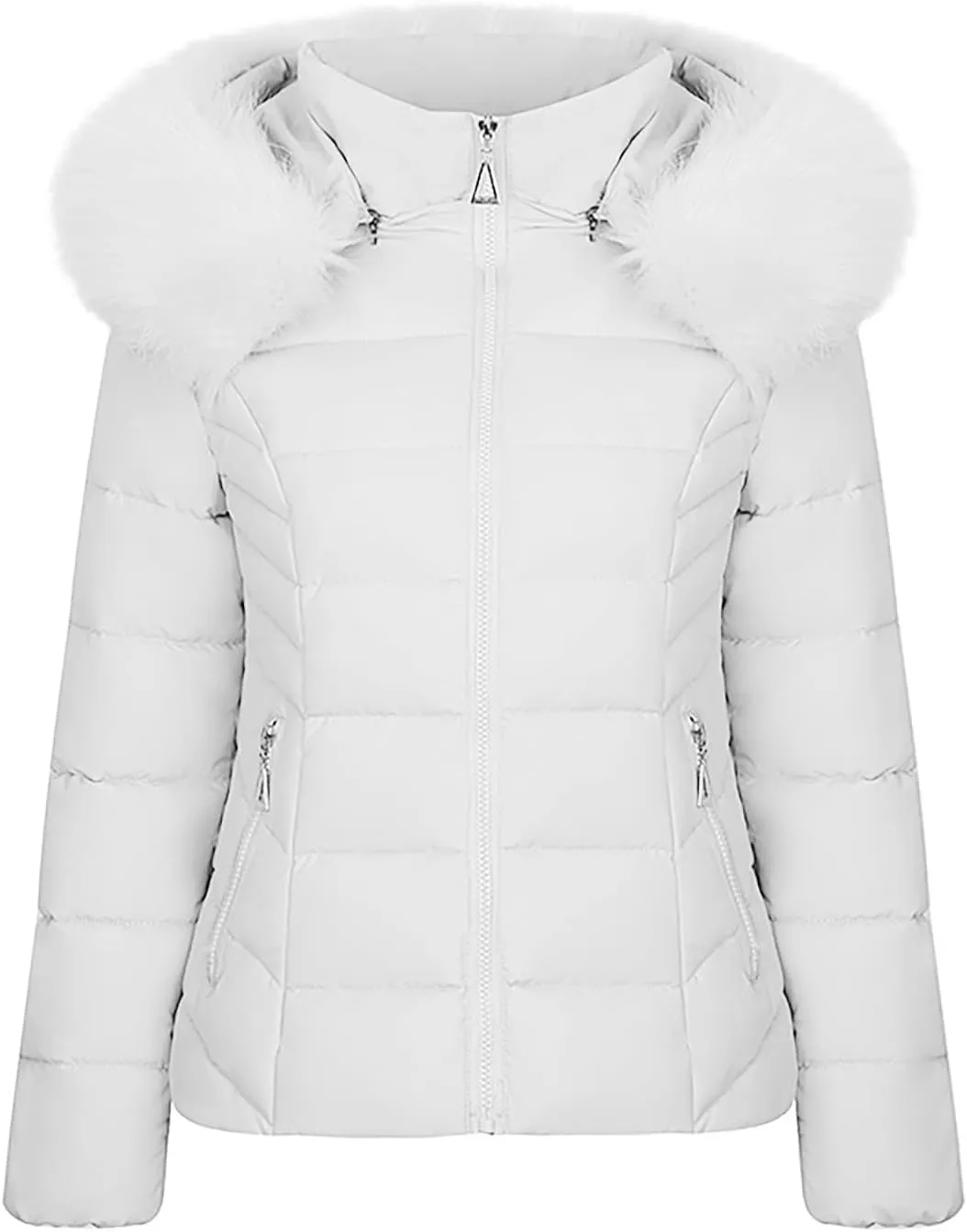 Womens Winter Solid Zipper Puffer Coat Long Sleeve Pocket Quilted Down Coat Comfort Warm Soft Overcoat Outdoor Clothes