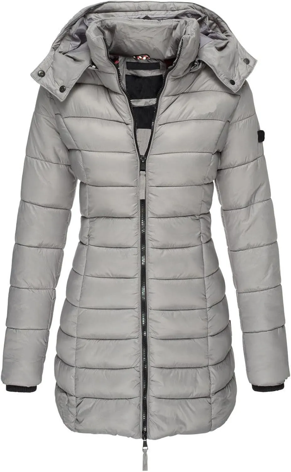 Women's Winter Thickened Quilted Puffer Jacket Zipper Pockets Bubble Coat Removable Hood Faux Fur Collar Overcoat
