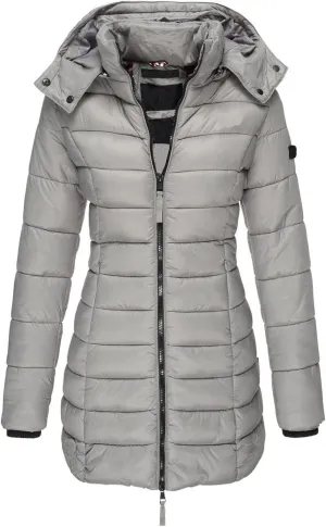 Women's Winter Thickened Quilted Puffer Jacket Zipper Pockets Bubble Coat Removable Hood Faux Fur Collar Overcoat
