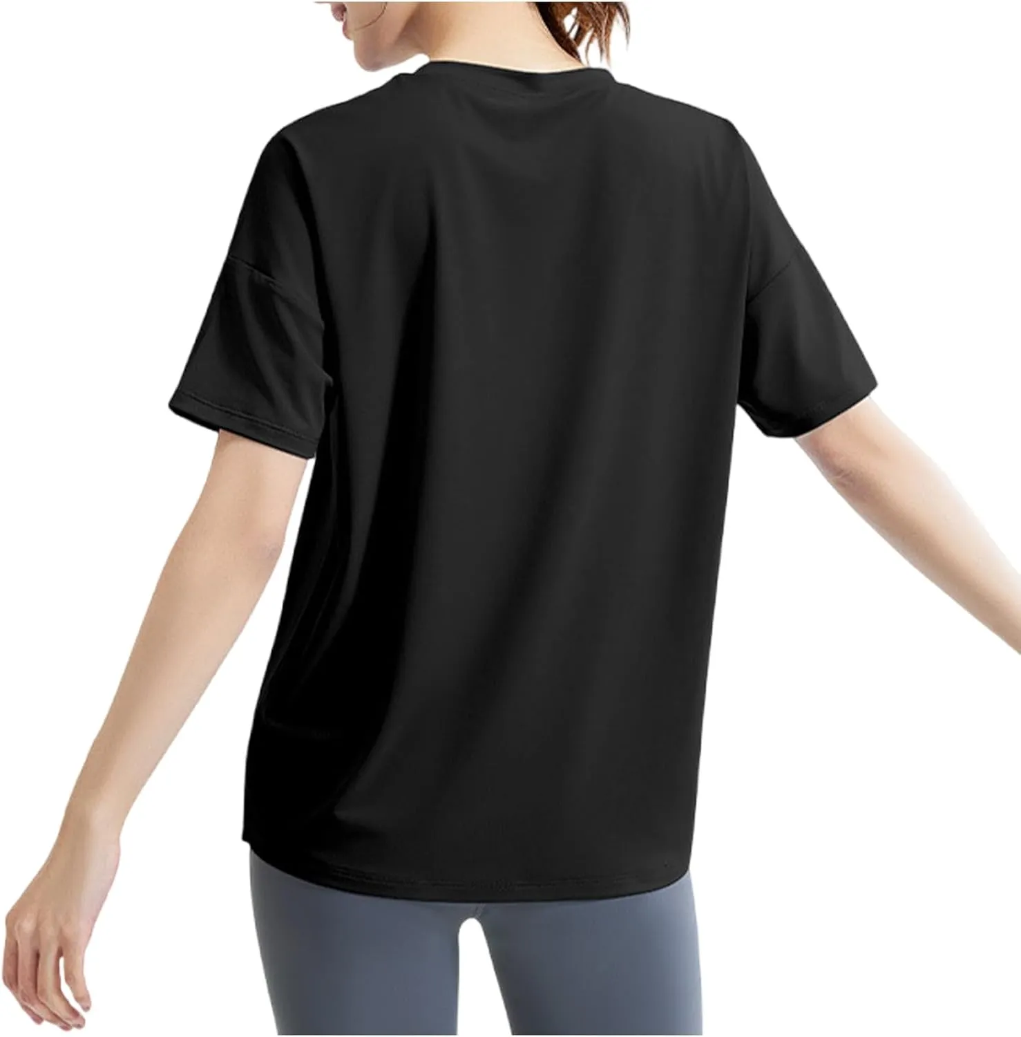 Women's Workout Soft Shirts Short Sleeve Crewneck Quick Dry Yoga T-Shirt Gym Athletic Tops Breathable Tee Side Slit