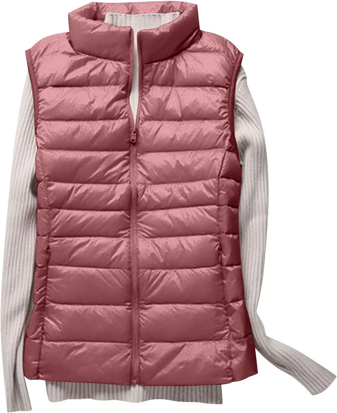 Womens Zip Up Warm Puffer Jacket Vest Oversized Lightweight Y2k Sleeveless Outerwear Plus Size Fall Fashion 2024