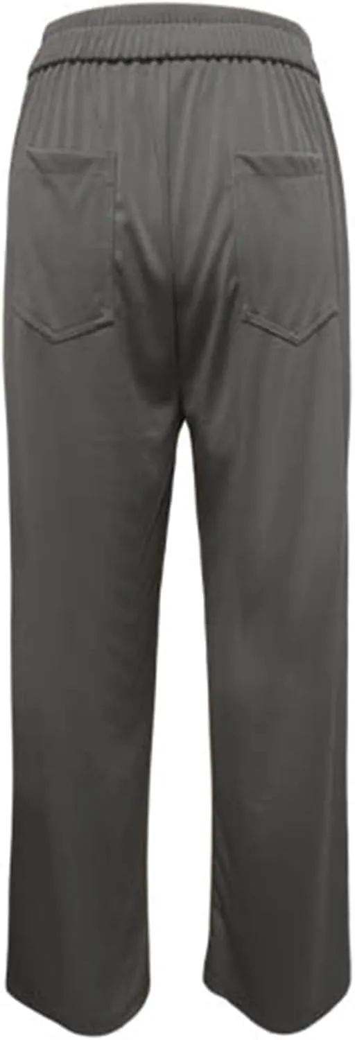 Work Pants for Women Casual Straight Leg Loose Fit High Waisted Trousers Trendy Button Down Comfort Pants with Pockets