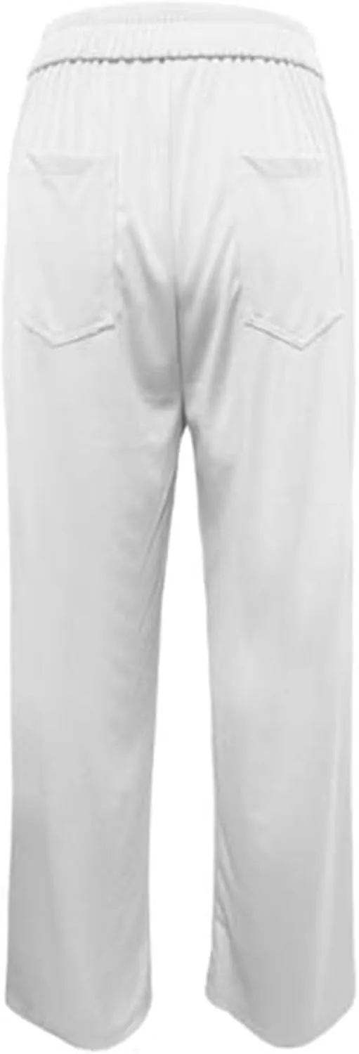 Work Pants for Women Casual Straight Leg Loose Fit High Waisted Trousers Trendy Button Down Comfort Pants with Pockets