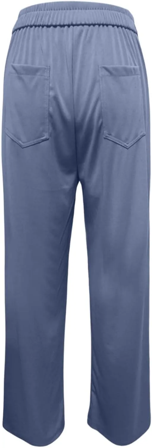 Work Pants for Women Fashion Straight Leg Loose Fit High Waisted Trousers Button Down Casual Comfort Pants with Pockets