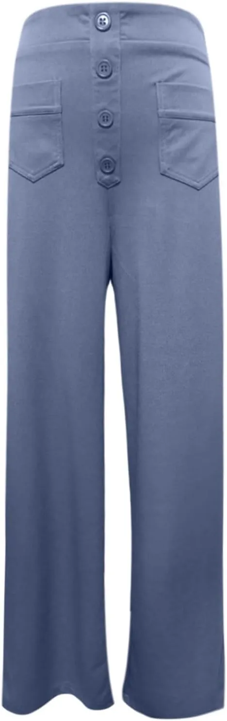 Work Pants for Women Fashion Straight Leg Loose Fit High Waisted Trousers Button Down Casual Comfort Pants with Pockets