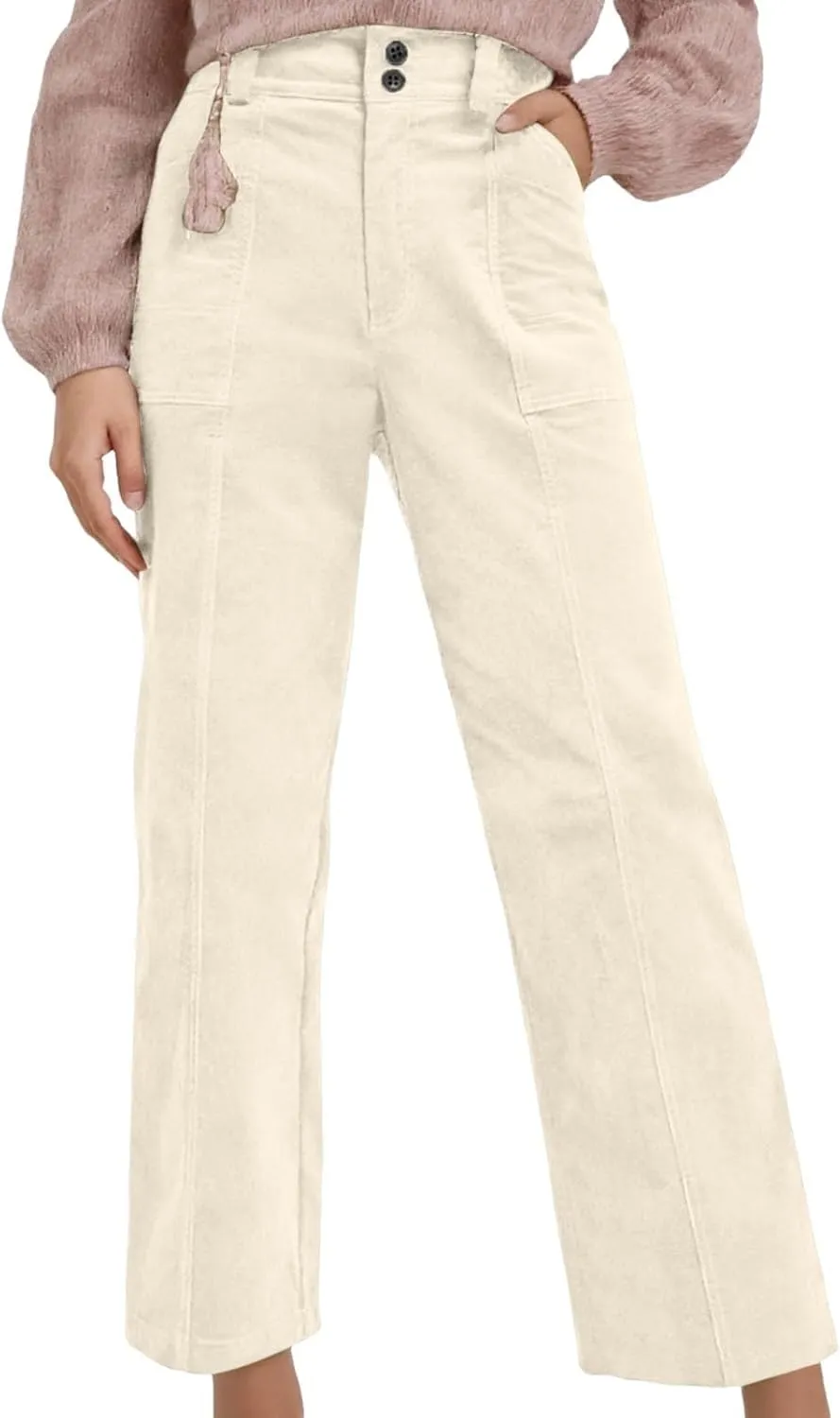 Work Pants Women Trendy High Waist Business Casual Sweatpants Straight Wide Leg Workout Office Button Stretchy Trousers
