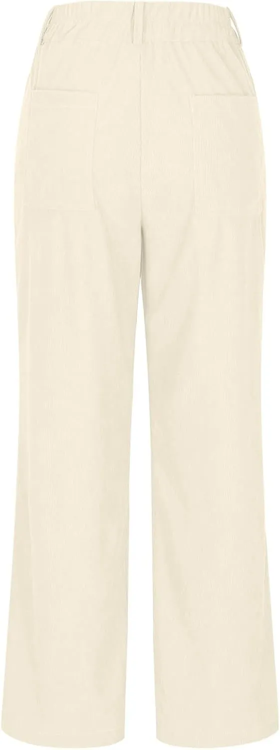 Work Pants Women Trendy High Waist Business Casual Sweatpants Straight Wide Leg Workout Office Button Stretchy Trousers