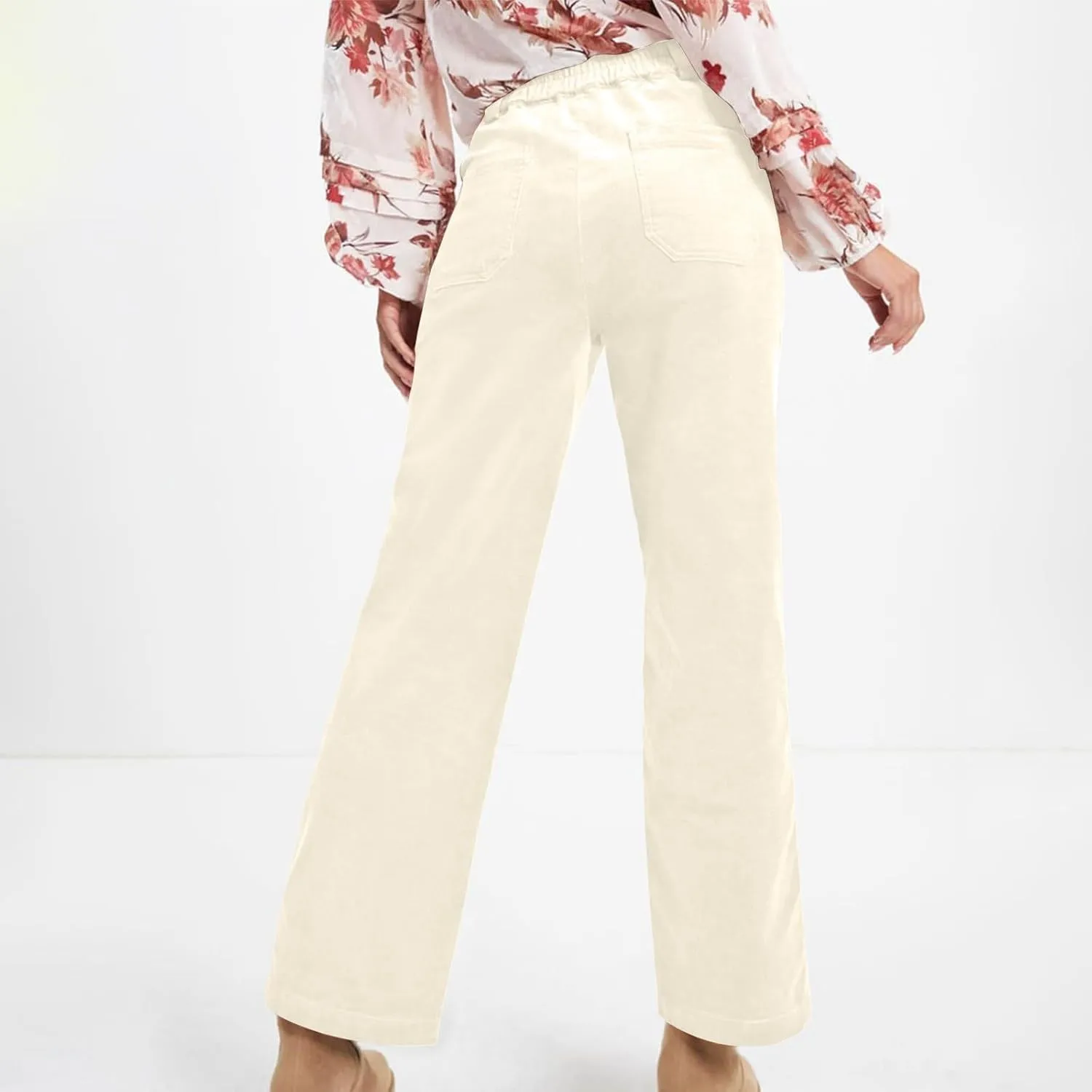 Work Pants Women Trendy High Waist Business Casual Sweatpants Straight Wide Leg Workout Office Button Stretchy Trousers