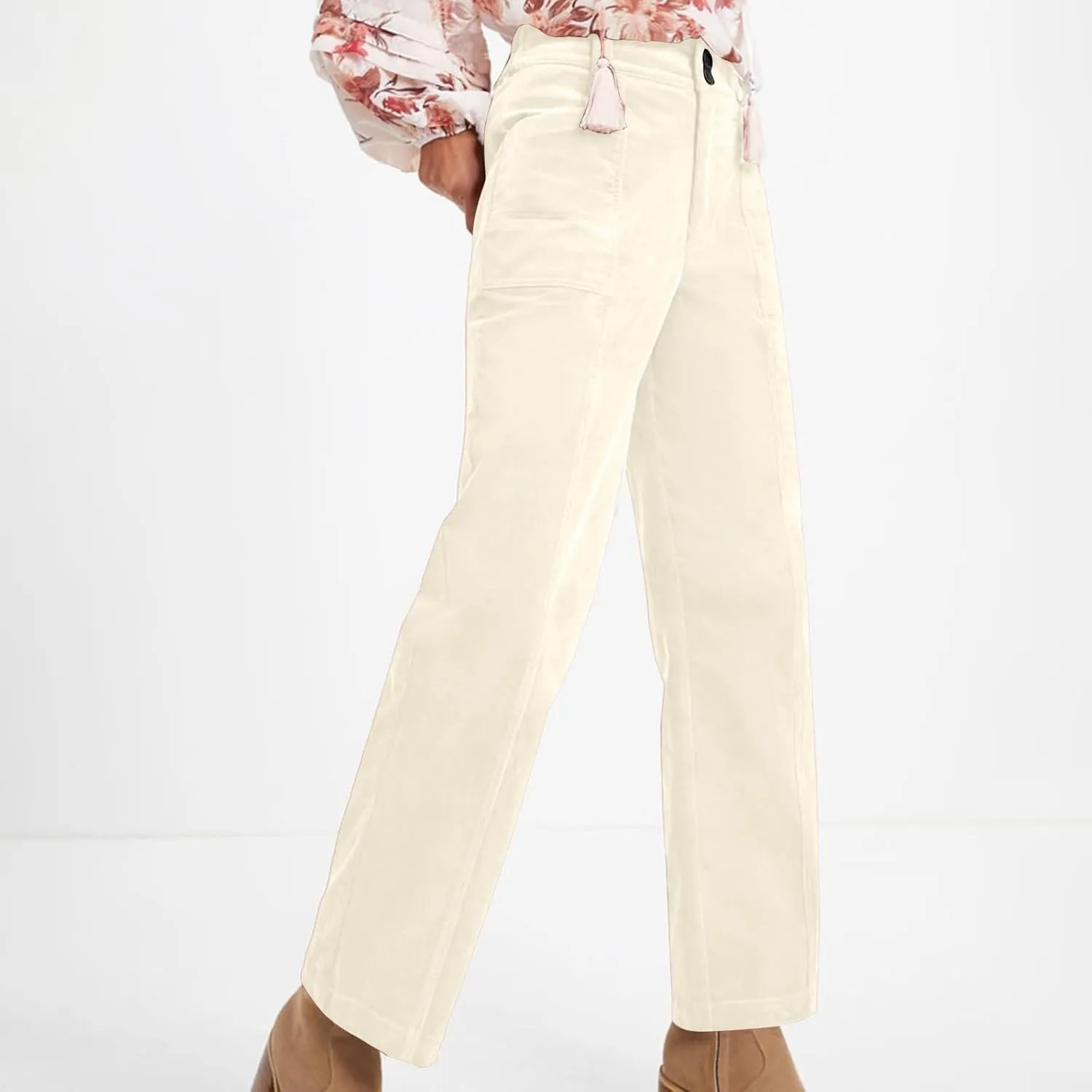 Work Pants Women Trendy High Waist Business Casual Sweatpants Straight Wide Leg Workout Office Button Stretchy Trousers