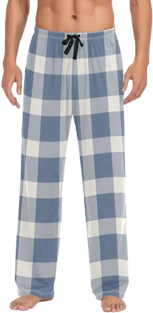 xigua Rustic Blue Plaid Men's Pajama Pant, Straight-Fit Lounge Pants, Pajama Bottoms with Pockets
