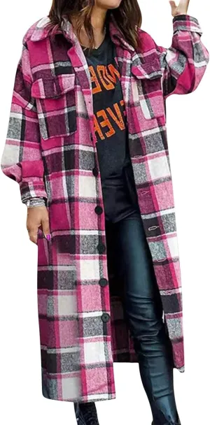 XUETON Women's Double Breasted Long Trench Coat Elegant Open Front Slimming Winter Wool Blend Warm Coat Overcoat with Pockets