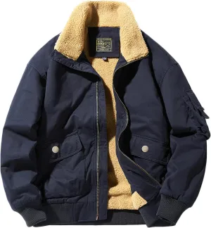 XUNRYAN Men Winter Warm Coats Plus Size Sherpa Fleece Lined Thicken Bomber Jacket Full Zip Up Quilted Lightweight Moto Jacket