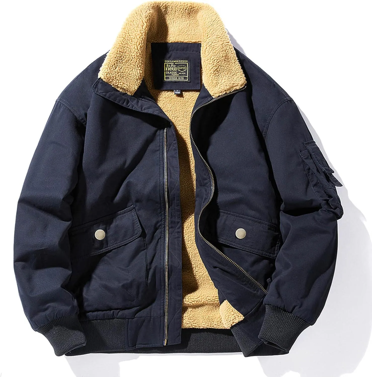 XUNRYAN Men Winter Warm Coats Plus Size Sherpa Fleece Lined Thicken Bomber Jacket Full Zip Up Quilted Lightweight Moto Jacket