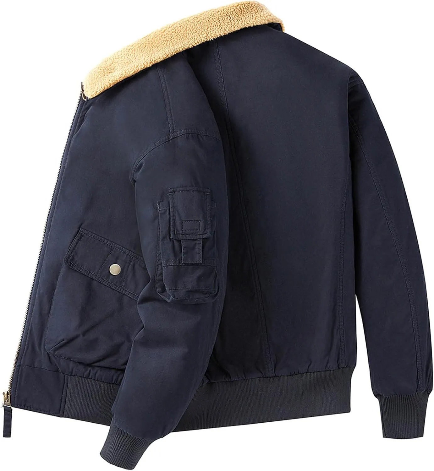 XUNRYAN Men Winter Warm Coats Plus Size Sherpa Fleece Lined Thicken Bomber Jacket Full Zip Up Quilted Lightweight Moto Jacket