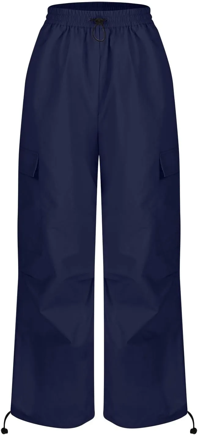 Y2K Teen Girls Street Cargo Pants Cute Low Waist Parachute Pants Multi-Pockets Wide Leg Cargo Pants Light Sweatpants