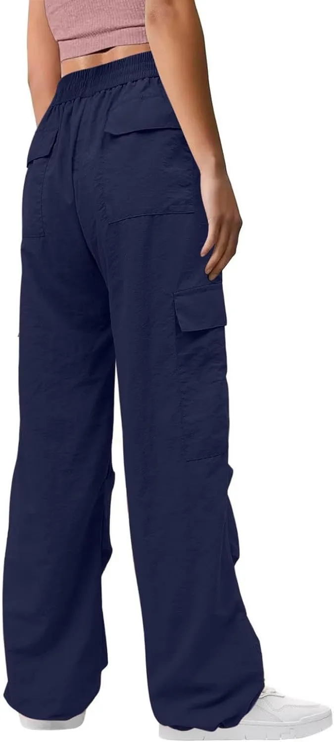 Y2K Teen Girls Street Cargo Pants Cute Low Waist Parachute Pants Multi-Pockets Wide Leg Cargo Pants Light Sweatpants