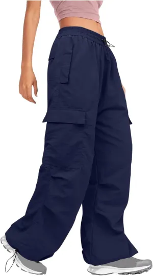 Y2K Teen Girls Street Cargo Pants Cute Low Waist Parachute Pants Multi-Pockets Wide Leg Cargo Pants Light Sweatpants